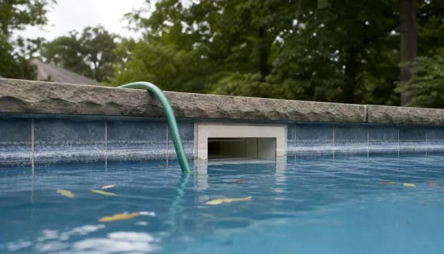 Garden hose topping off a pool with the waterline sitting below the skimmer mouth