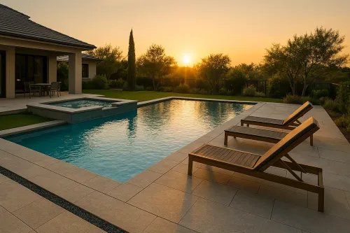 Luxurious backyard with a renovated swimming pool