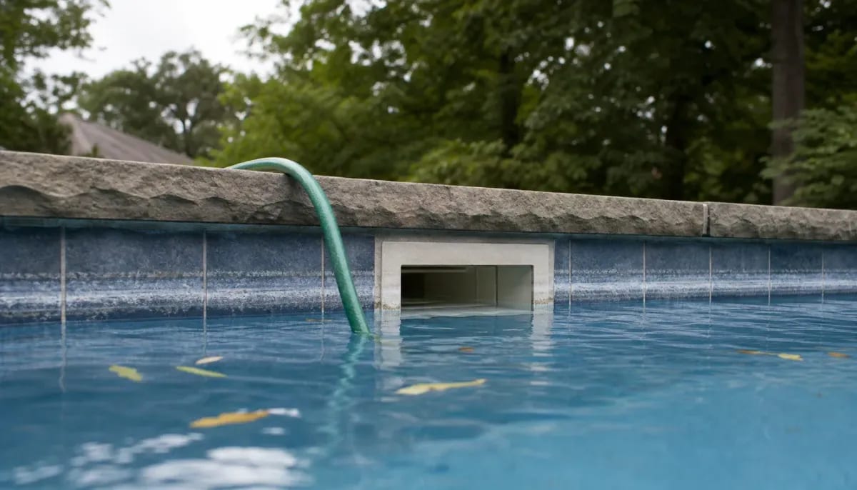Garden hose topping off a pool with the waterline sitting below the skimmer mouth